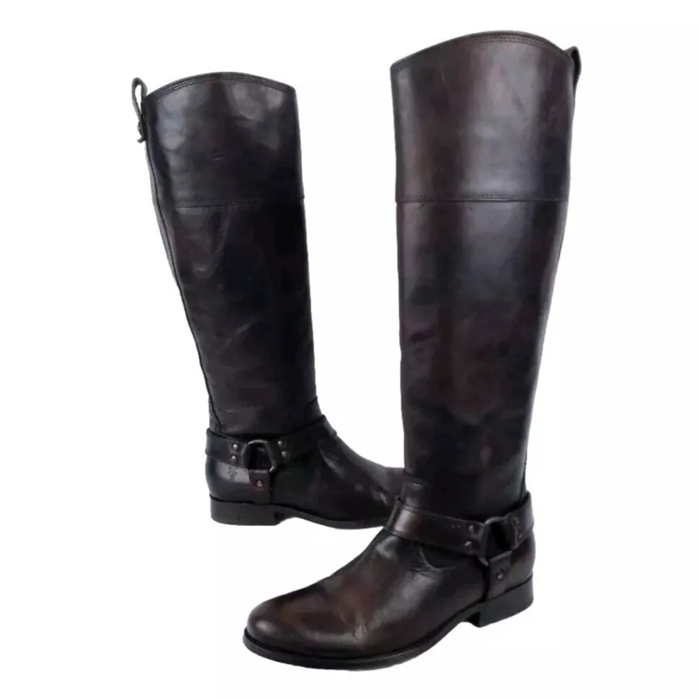Frye Veronica Harness Tall Brown Leather Riding Boots Women’s Sze 7 Equestrian